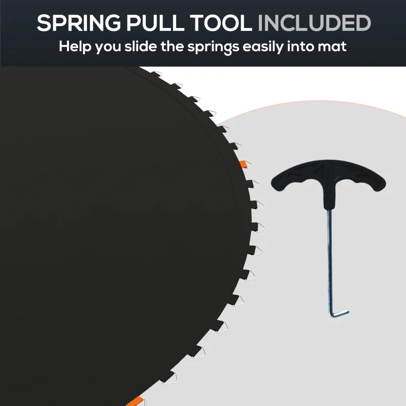SPORTNOW Replacement Trampoline Mat with Spring Pull Tool, 72 V-Hooks, for 12ft Trampoline using 14cm Springs, Black