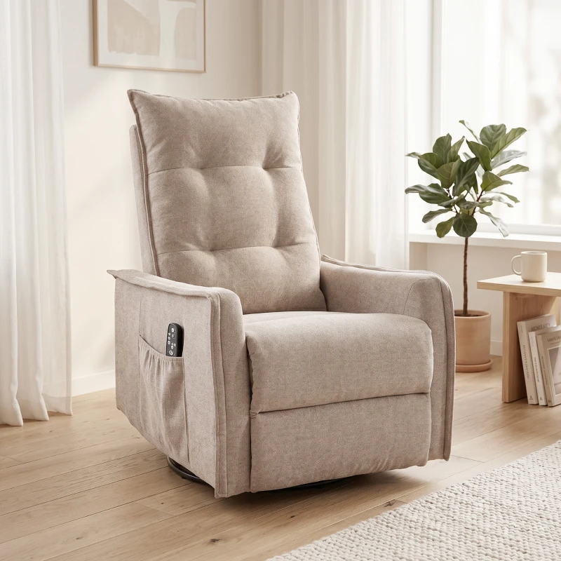 HOMCOM Recliner Armchair, Chenille Recliner Chair with Massage and Heat, 360° Swivel Rocking Manual Recliner, Brown