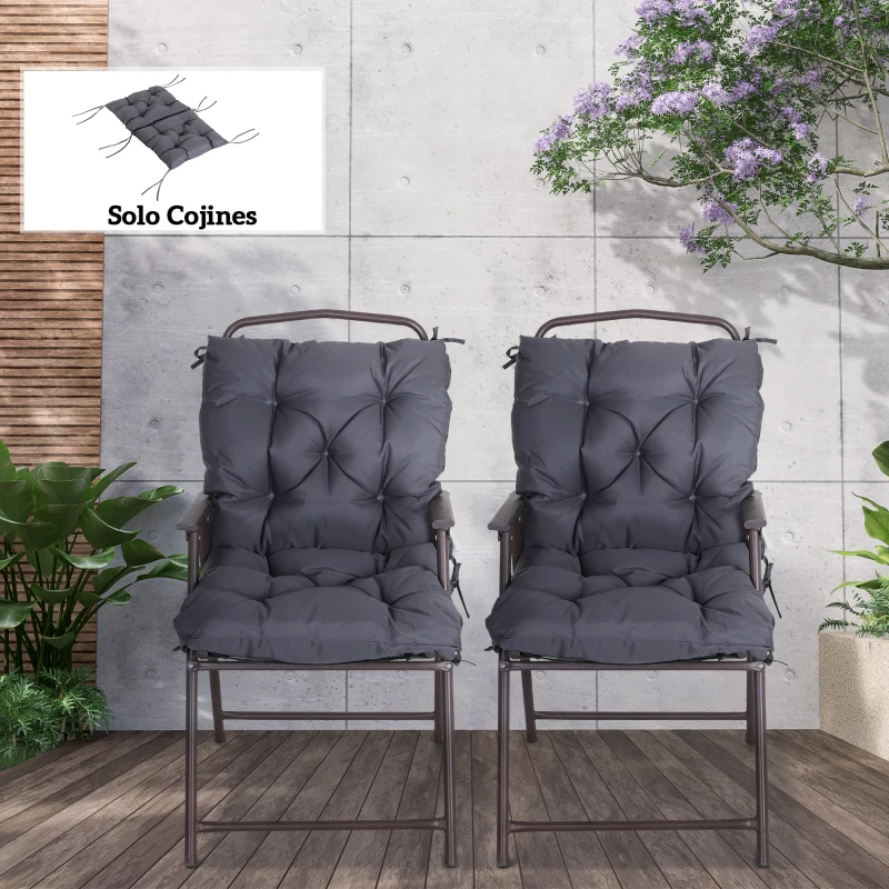 Outsunny Conjunto de 2 Cojines para Silla 50x98x8 cm con Respaldo 6 Cordones de Fijación para Jardín Terraza Balcón Gris Oscuro