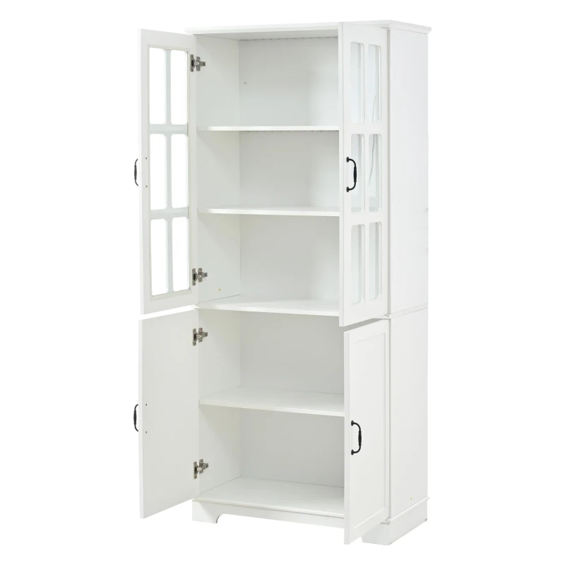 Vitrinenschrank, 4-türig, viel Stauraum mit 5 Einlegeböden, Landhaus-Stil, 80x38x180 cm, Weiß