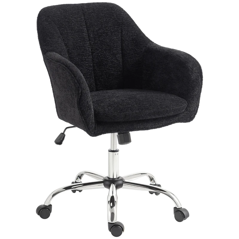 HOMCOM Modern Makeup Vanity Chair, Snow Flannel Office Chair with Tub Back, Black