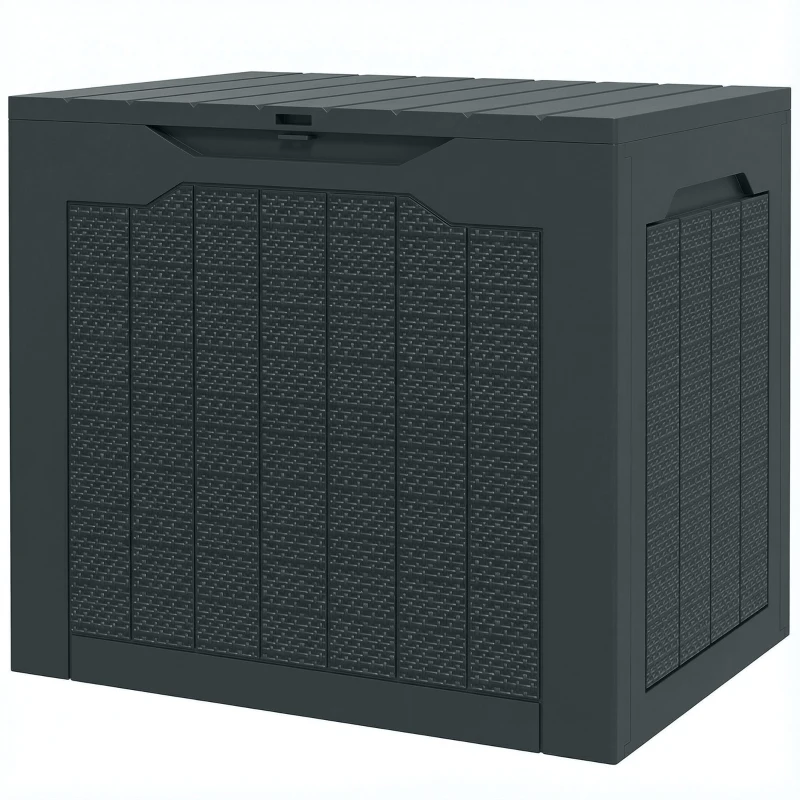 Outsunny Coffre de rangement extérieur 97L avec poignées encastrées, malle de rangement extérieur étanche 56x41x50cm, gris foncé
