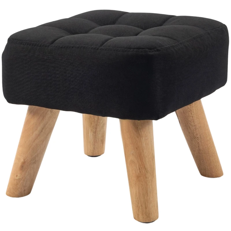 HOMCOM Linen-Look Square Padded Footstool - Black