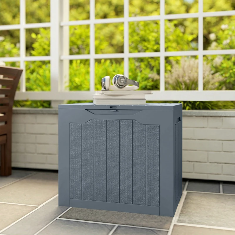 Outsunny Coffre de Rangement Extérieur 97L avec Poignées Encastrées, Malle de Rangement Extérieur Étanche, 56x41x50cm, Gris Clair