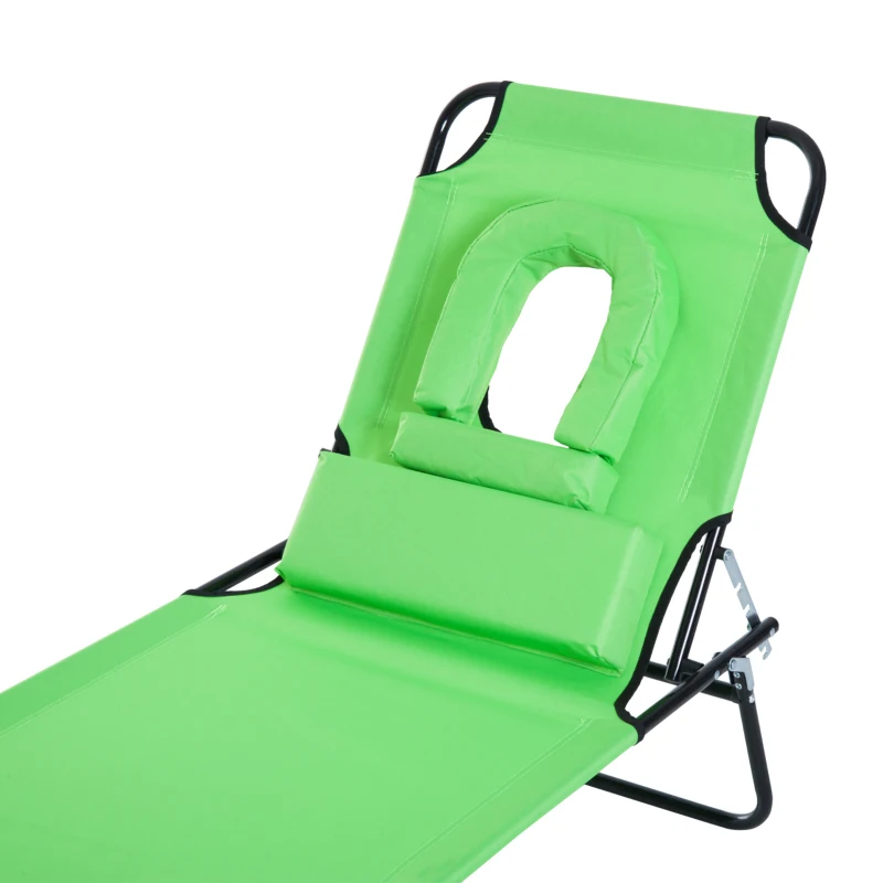 Outsunny Zonneligstoel met Leesvenster & Kussens, Inklapbaar, Waterafstotende Hoes, Metalen Frame, 187 x 58 x 36 cm, Groen