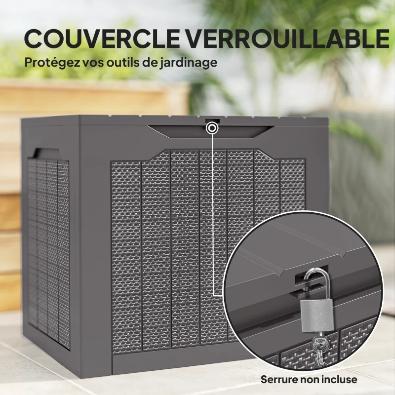 Outsunny Coffre de rangement extérieur 97L avec poignées encastrées, malle de rangement extérieur étanche 56 x 41 x 50 cm, marron