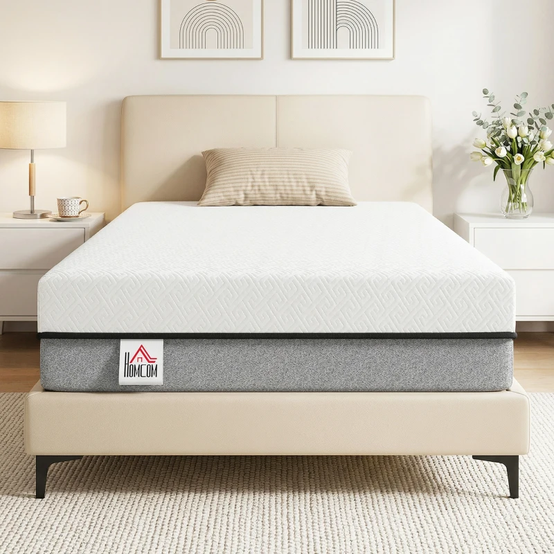 HOMCOM Matratze Taschenfederkernmatratze mit Memory-Schaumstoff grünem Tee H3 Härtegrad Oeko-TEX & CertiPUR 200x90x20 cm Grau