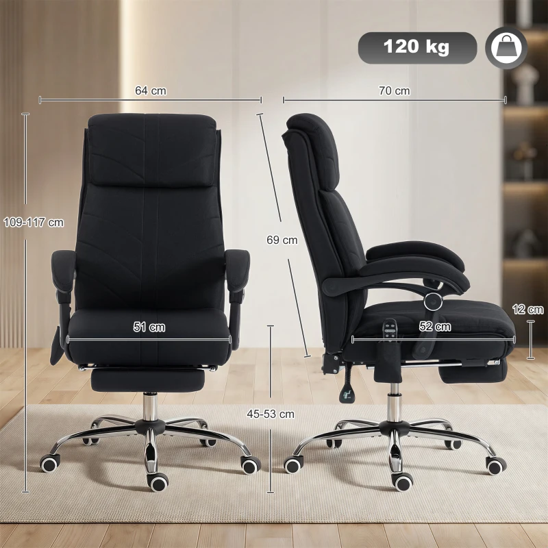 Vinsetto High Back Vibration Massage Office Chair with Footrest, Heated, Black