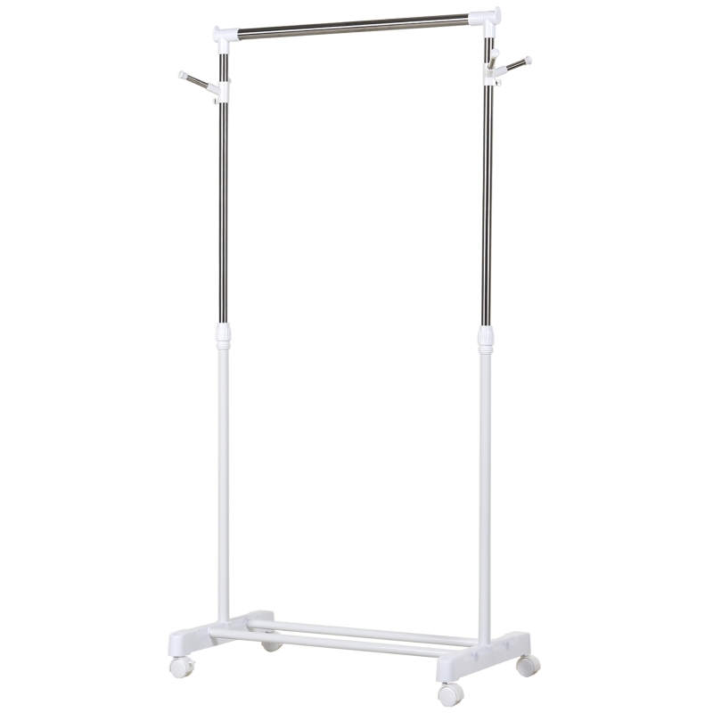 HOMCOM Rollende garderobestander, hoogteverstelbaar, met onderste plank, 4 wielen, Wit