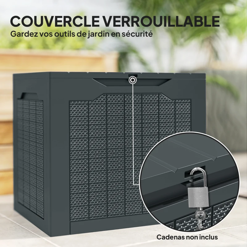 Outsunny Coffre de rangement extérieur 97L avec poignées encastrées, malle de rangement extérieur étanche 56x41x50cm, gris foncé