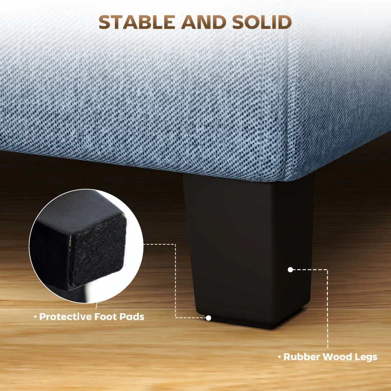 HOMCOM Small Ottoman, Square Footstool with Side Pocket, Rubber Wood Legs and Padded Seat for Living Room, Dark Blue
