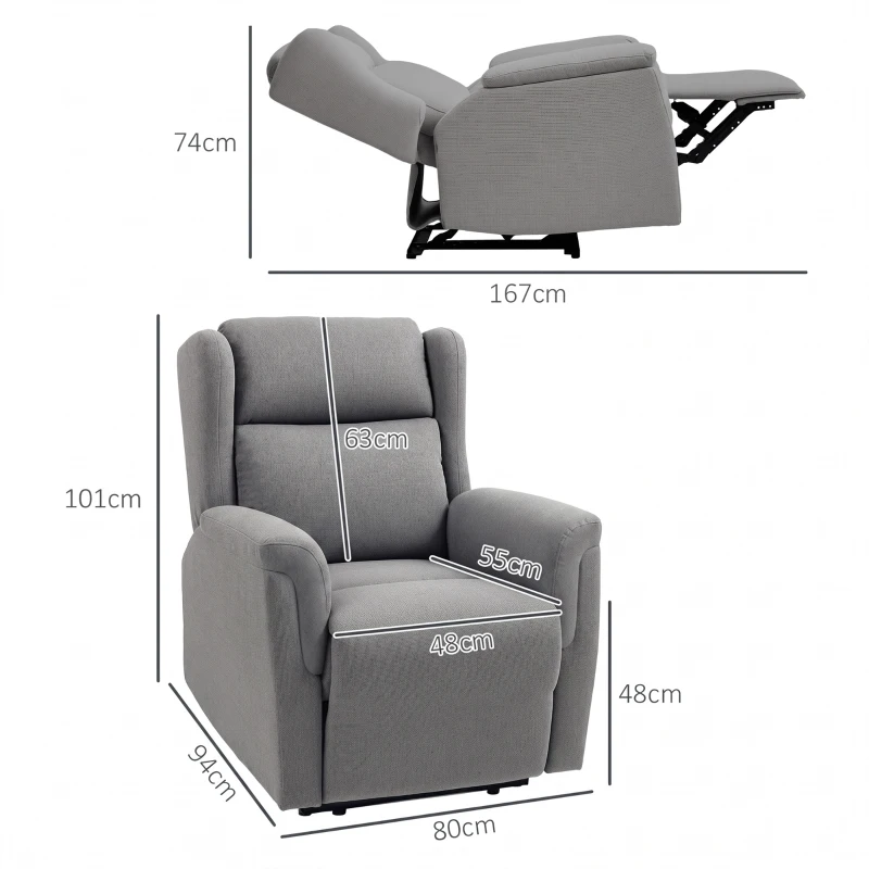 HOMCOM Relaxsessel, Verstellbarer Polstersessel mit Fußstütze, 160° neigbar, Leinenoptik, schneller Aufbau, Dunkelgrau