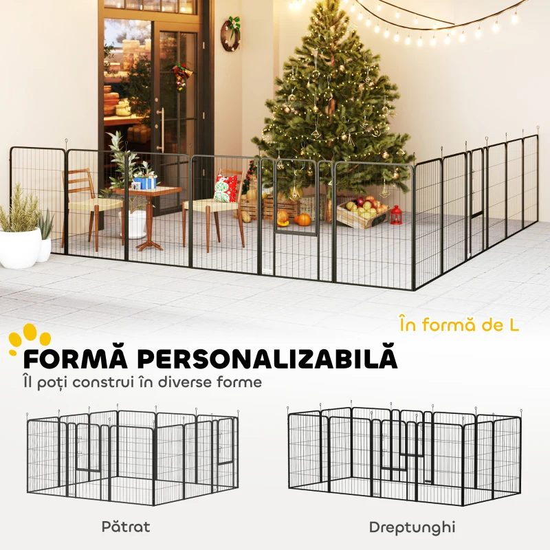 PawHut Țarc pentru Câini Pliabil din Oțel cu Țăruși pentru Interior și Exterior, 68 x 100 cm, 12 Panouri, Negru