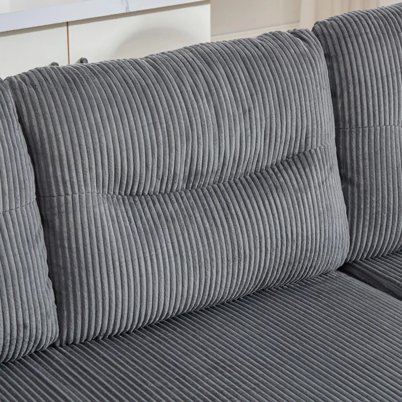 Contemporary 4-Seater Sofa with 2 Chaise Longues, Ribbed Corduroy Couch with Built-In Cup Holders, 272L x 136W x 86H cm, Charcoal grey