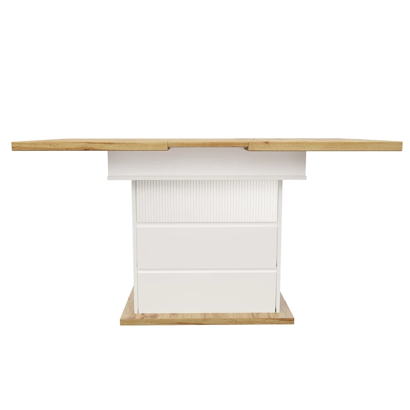 Extendable Dining Table with Hidden Storage, Modern Extension Table with Magnetic Soft-Close, 140L x 80W x 75H cm, White