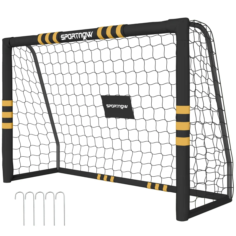 SPORTNOW Gol de Futebol com Espuma de Proteção, 5 Estacas de Solo e Rede em PE, 180x60x120cm, Amarelo