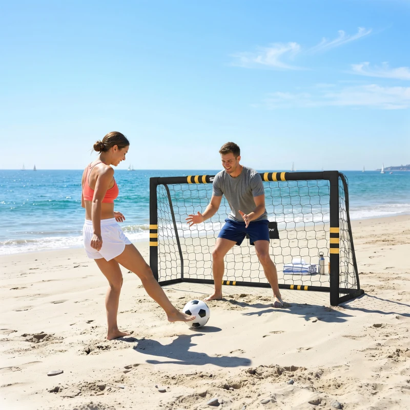 SPORTNOW Gol de Futebol com Espuma de Proteção, 5 Estacas de Solo e Rede em PE, 180x60x120cm, Amarelo