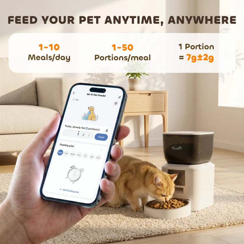 PawHut Automatic Cat Feeder with Camera, 2.4G WiFi, APP Control 4L Pet Feeder 1-10 Meals with 2-Way Audio, Dual Power Supply