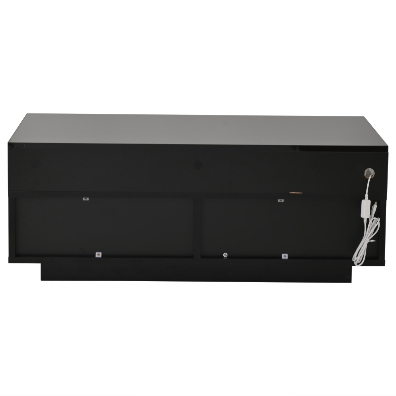 High-Gloss 3-Tier Coffee Table with Removable Tray, Sturdy Center Table with App-Controlled LED Lights, 90L x 45W x 35.5H cm, Black