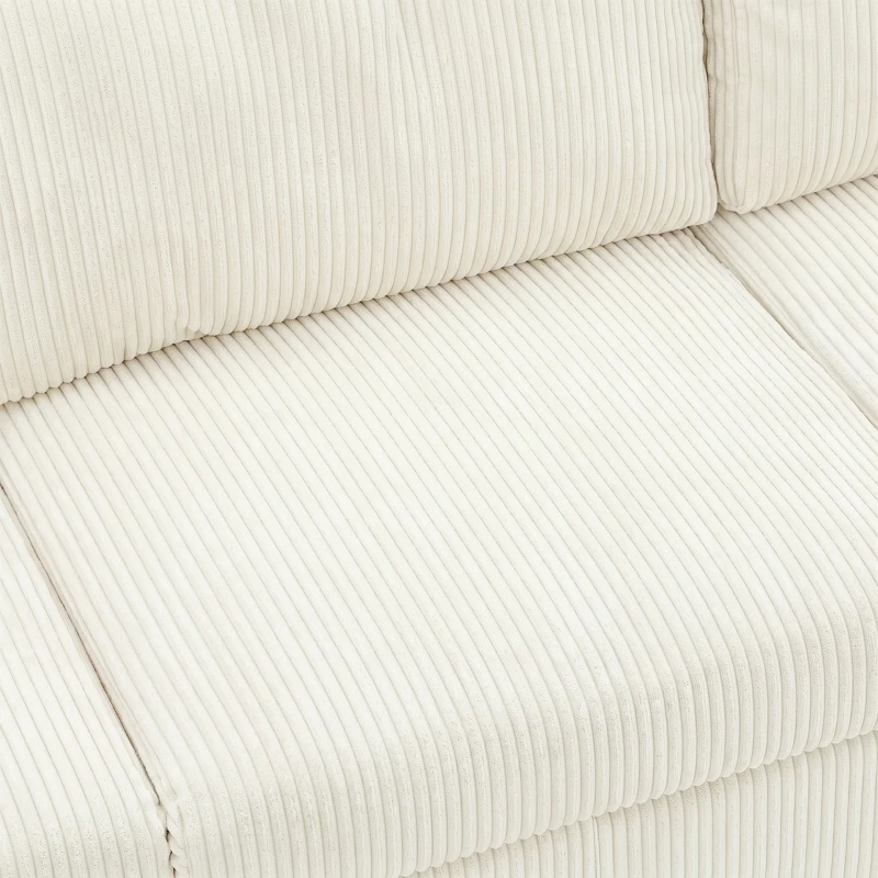 HOMCOM Sofá 3 plazas de terciopelo acanalado, sofá de salón moderno 225 cm, asiento amplio, cojín con muelles, crema