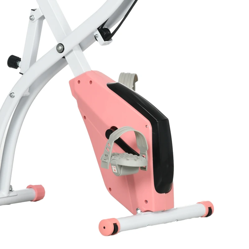 HOMCOM hometrainer fietstrainer hometrainer LCD display inklapbaar verstelbaar roze+wit