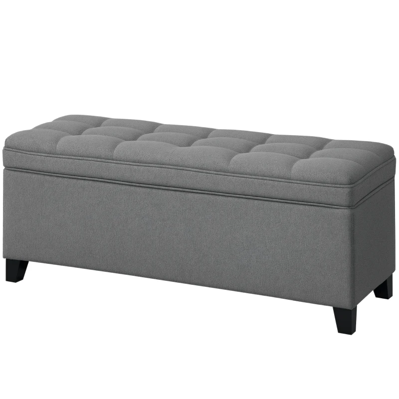 HOMCOM Sitzbank mit Stauraum, Polsterbank 120x40x48 cm mit Sicherheits-Scharniern, Leinenoptik, Dunkelgrau