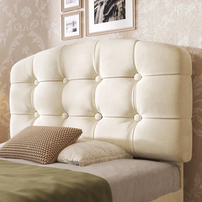 Upholstered Single Bed with Storage Drawers and Compartments, Plush Velvet Bed Frame with Button-Tufted Headboard, 198L x 101W x 120H cm, Beige