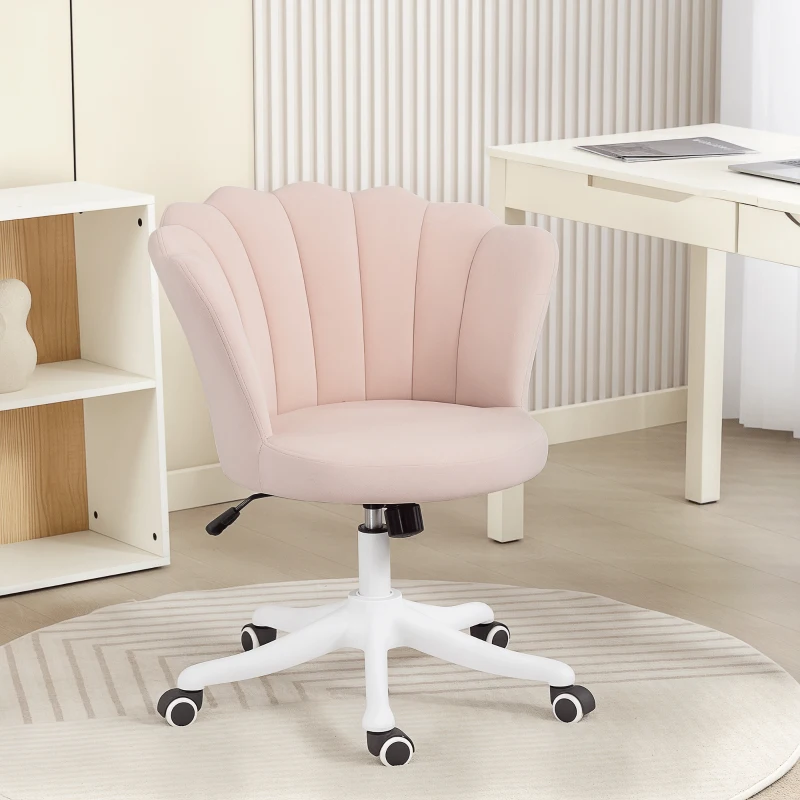 HOMCOM Bürostuhl aus Velours, Schminkstuhl mit blütenblattförmiger Rückenlehne, höhenverstellbar, 69 x 64 x 80-90 cm, rosa