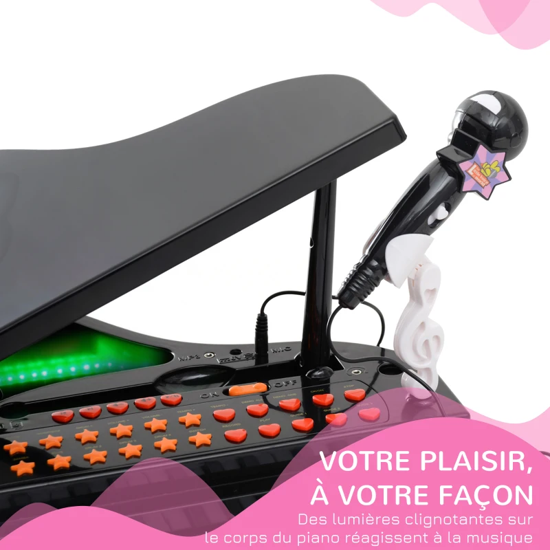 Piano à Queue électronique - HOMCOM - 37 Touches Multifonctions avec Micro Haut Parleur, lumière LED - enfant 3 à 6 ans -