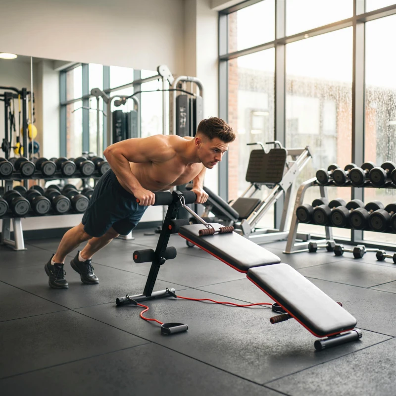 HOMCOM Sit Up Bank Bauchtrainer mit Trainingsseile Trainingsbank Multifunktion Verstellbar&klappbar 110 kg Belastbarkeit Stahl Schwarz+Rot 137 x 51 x 50-66 cm