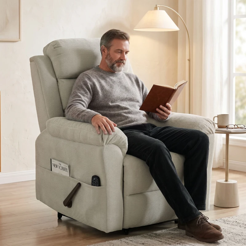 HOMCOM Sillón Masajeador Reclinable Manual 135° con Calefacción Chenilla Crema