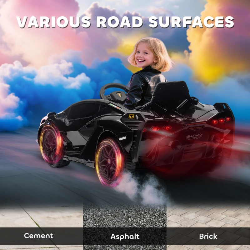 HOMCOM Lamborghini Sian Licensed Electric Car for Kids, 12V Kids Electric Ride on Car with Dual Motors, Remote Control, Black