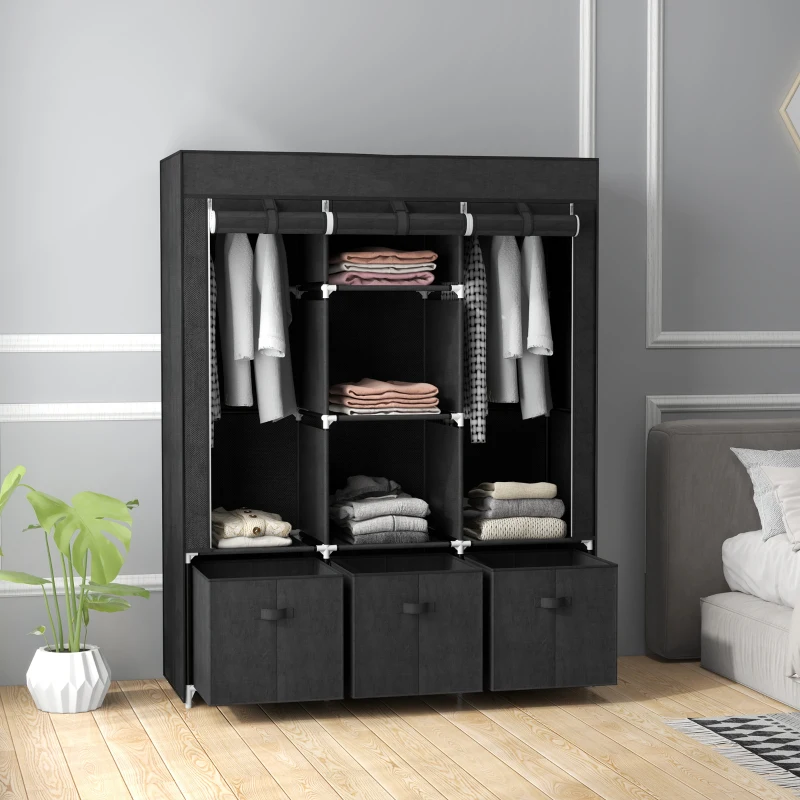 HOMCOM Armadio in Tessuto Guardaroba Pieghevole Salvaspazio 125x43x162.5cm Nero