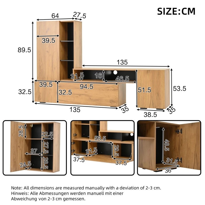 Sleek TV Wall Unit Set with Flexible Length Up to 265 cm, Freestanding Display Cabinet Set with Adjustable Sections, 265L x 35W x 53.5H cm, Wood