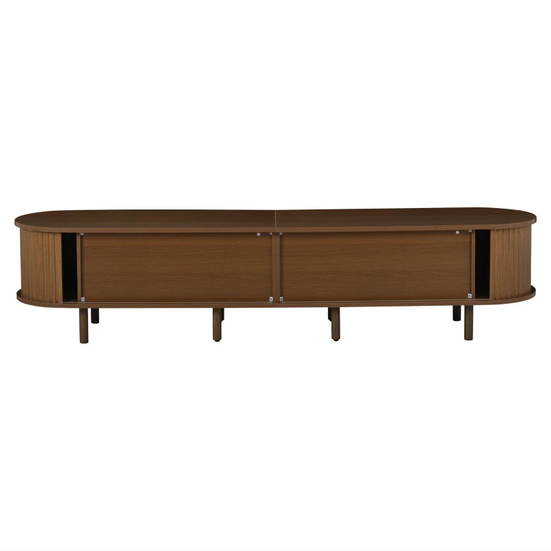 Modern TV Stand with 2 Rattan-Effect Drawers, Durable Media Unit with Large Storage, 180L x 40W x 40H cm, Walnut