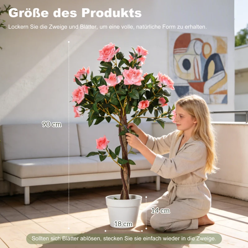 Outsunny Kunstboom, Kunstmatige Plant in Cementpot, Realistische Kunstplant