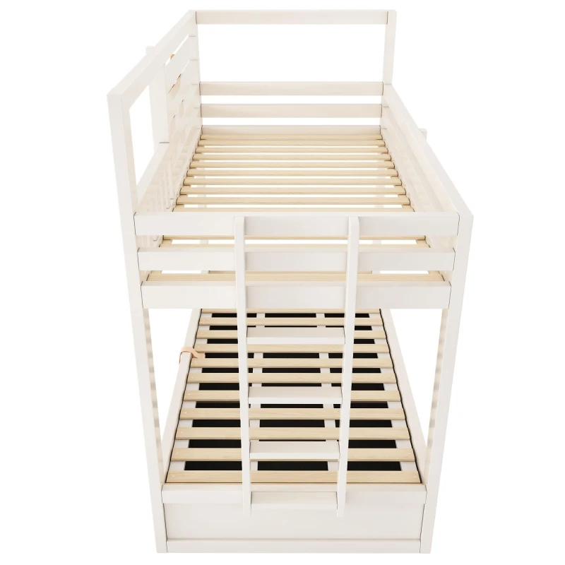 Children's Cabin Bunk Bed with Hydraulic Underbed Storage, Space‑Saving Bed Frame with Integrated Ladder, 200L x 102W x 184H cm, White