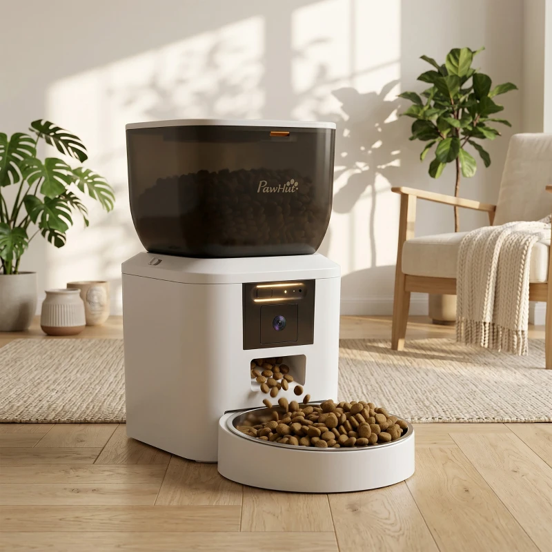 PawHut Futterautomat Katze mit Kamera, 2,4 GHz WLAN, App-Steuerung, 4L Futterautomat für 1–10 Mahlzeiten, 2-Wege-Audio