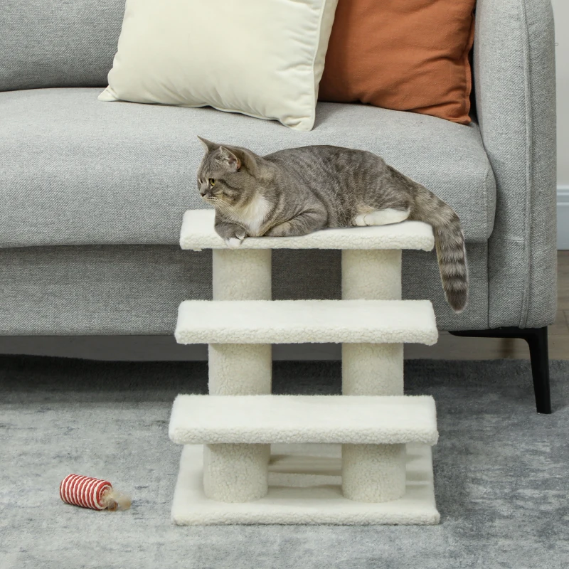PawHut Escalier pour chat 3 marches Rampe pour animaux Rampe pour chat Peluche 45 x 35 x 34 cm cm Beige