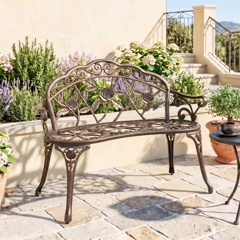 Outsunny Cast Aluminium Garden Bench - Bronze Tone