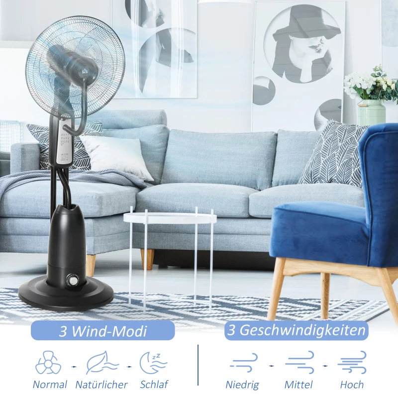 HOMCOM Statiefventilator met waterverstuiver ventilator afstandsbediening 3 standen metaal