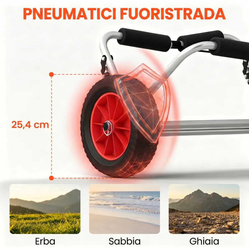 HOMCOM Carrellino da Spiaggia Pieghevole per Kayak e Canoa con Paraurti, in Alluminio e NBR, 70x40x42 cm