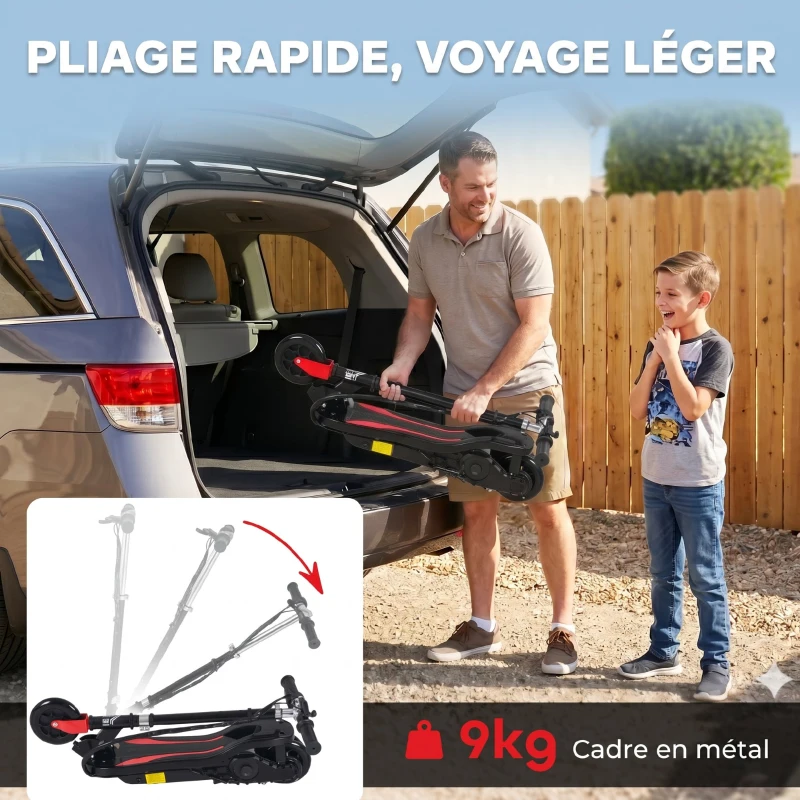 HOMCOM Trottinette électrique pliante pour enfant de 7+ans, 120W Vitesse max 12km/h, 75x36x82-93 cm Noir