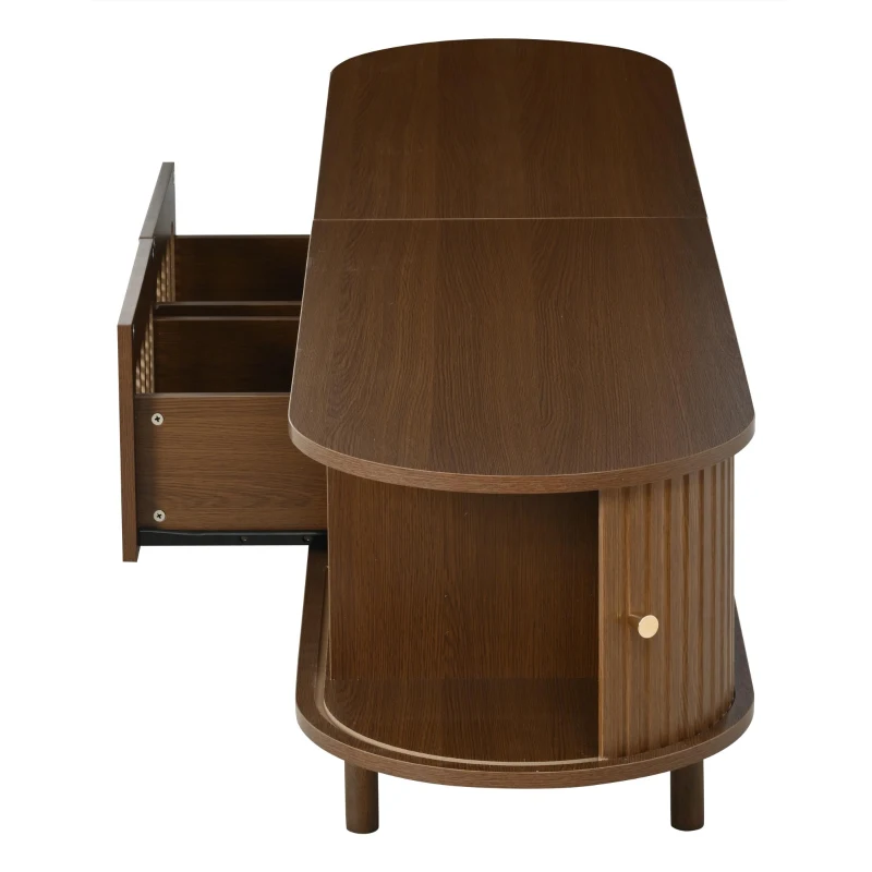 Modern TV Stand with 2 Rattan-Effect Drawers, Durable Media Unit with Large Storage, 180L x 40W x 40H cm, Walnut
