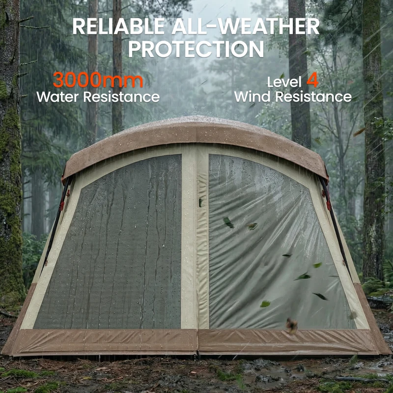Outsunny Cabin Tent Waterproof Camping Tent with Two Room for 4 Person Brown