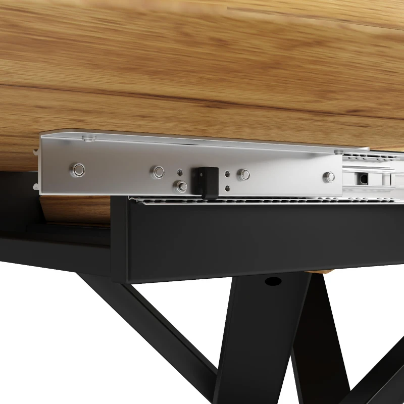 Extendable Dining Table with Sturdy X-Shaped Metal Frame, Space-Saving Convertible Table with Adjustable Feet, 100L x 40W x 75.5H cm, Wood