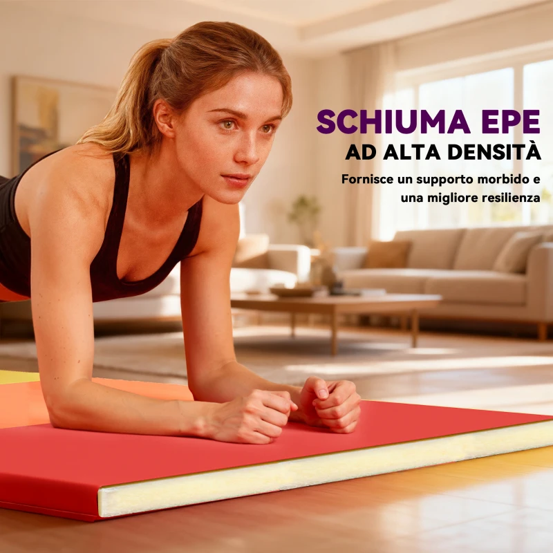 HOMCOM Tappetino Fitness per Palestra e Casa, 5 Pannelli Pieghevoli, 195x76x3cm