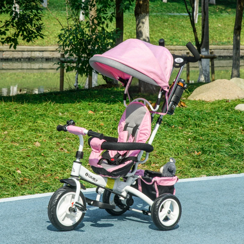 HOMCOM Tricycle Enfant évolutif Pare-Soleil Pliable Canne télescopique Amovible 95 x 50 x 106 cm Acier Rose