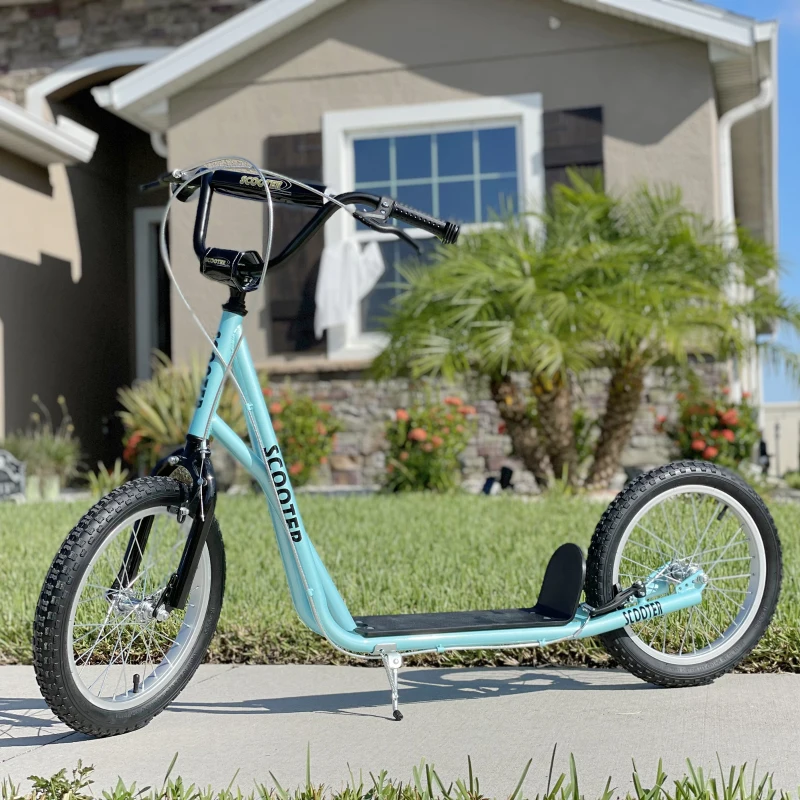 HOMCOM Patinete Infantil Patinete con 2 Ruedas Manillar Ajustable en Altura y Doble Freno Carga 100 kg 139x58x90-96 cm Azul