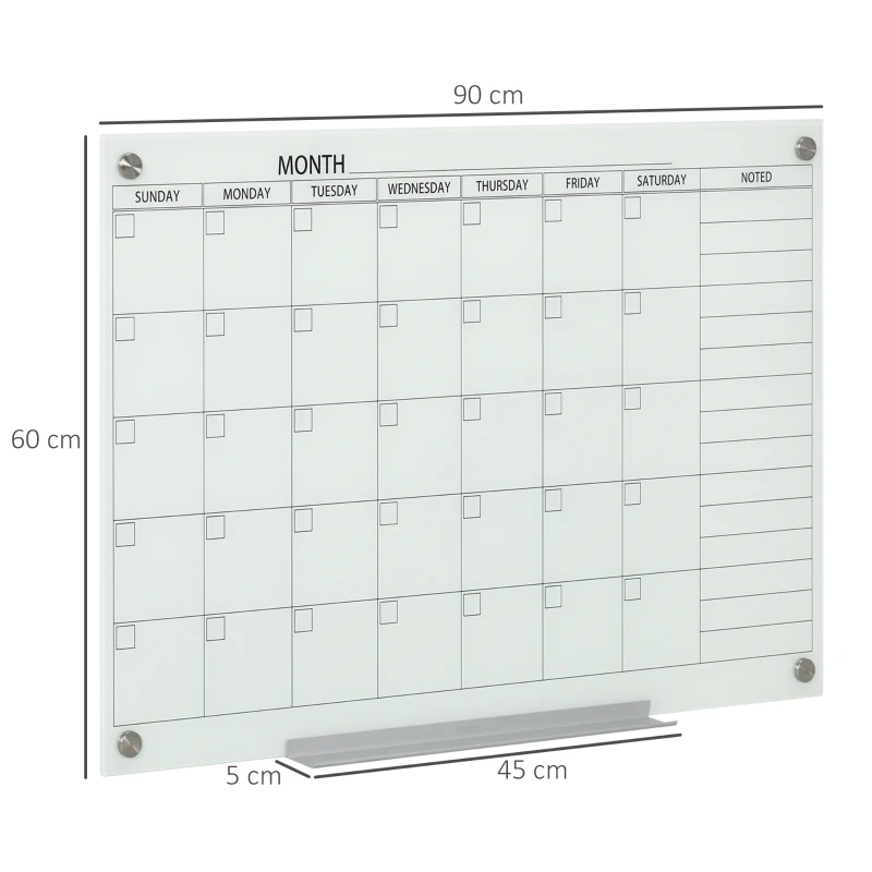 Vinsetto Quadro Branco Calendário 90x60 cm Calendário de Parede com Prateleira para Canetas Apagável a Seco Planeador Semanal com 4 Canetas Apagador Calendário Mensal para Escritório Escola Cozinha Casa